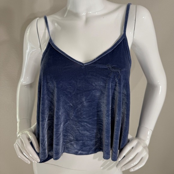 Y2K PINK Victoria's Secret Blue Velvet Cami Top XS/XP Cropped Sleeveless - Picture 7 of 14